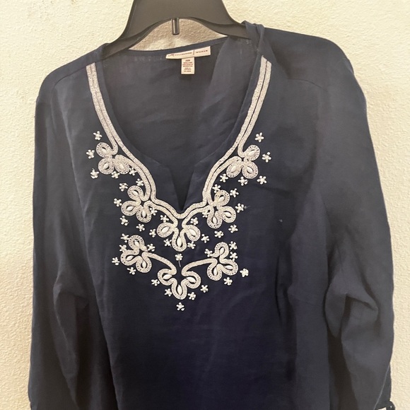 JM Collection Women’s Embroidered Tunic Top, Navy Blue, Size 20 W - Picture 8 of 12